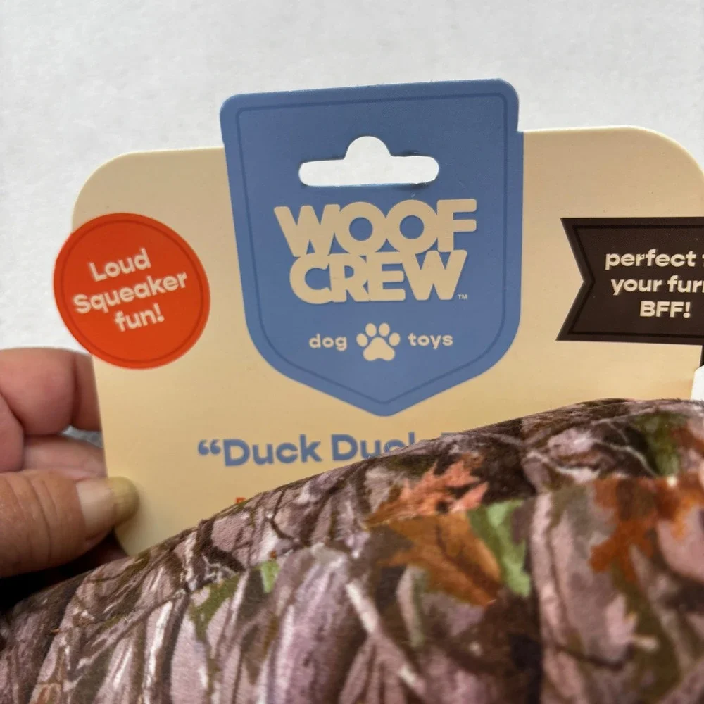 Woof Crew Duck Duck Boom Dog Toy Brown Camo Squeaker Plush